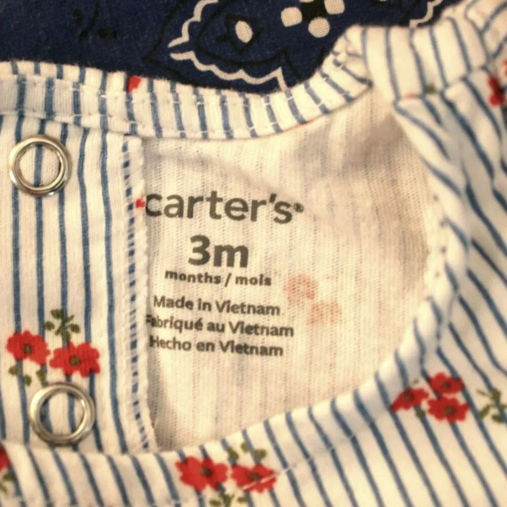 Carter's Baby Girl Bubble Romper 3M Blue Stripe Floral Ruffle Sleeves Cotton